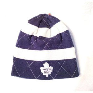 TORONTO MAPLE LEAFS REV BLUE/WHITE STRIPES CUFFLESS KNIT BEANIE HAT SKI CAP NWT